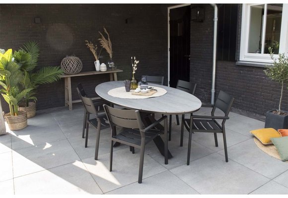 7-teiliges Gartenset | 6 Pisa Gartenstühle  | Limasol Gartentisch | 220 cm | Oval, Grau