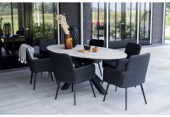 5-teiliges Gartenset | 4 Pisa Gartenstühle | Limasol Gartentisch | 180 cm | Oval