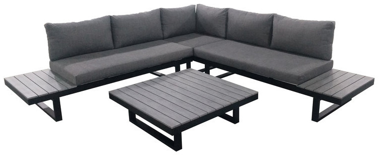 4 Jahreszeiten Gartenmöbel Plattform Lounge-Set Hoedspruit | 4-teilig | Grau | Aluminium & Polywood