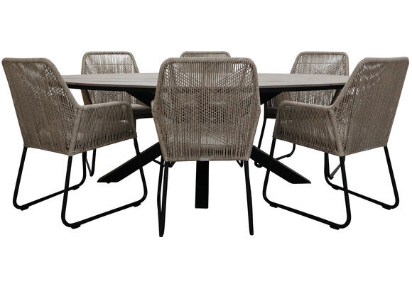 7-teiliges Gartenset | 6 Mona Gartenstühle | Limasol Gartentisch | 220 cm | Oval