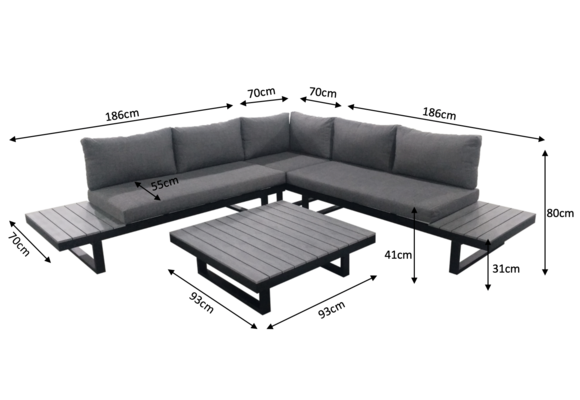Plattform Lounge-Set Hoedspruit | 4-teilig | Grau | Aluminium & Polywood