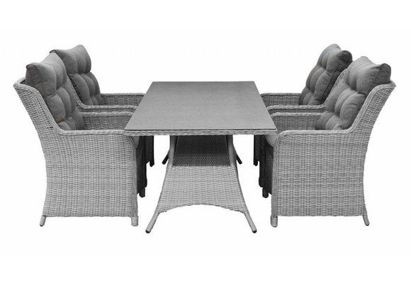 4 Jahreszeiten Gartenmöbel 5-teiliges Gartenset | 4 Dublin Gartenstühle | Gartentisch Dublin 160 cm mit Keramikplatte