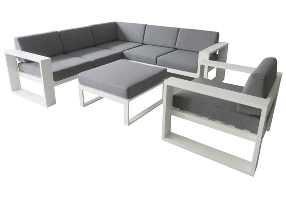 img 4 Jahreszeiten Gartenmöbel 5-teiliges Eck Lounge-Set Pompei | mit Stuhl | Weiß | Aluminium