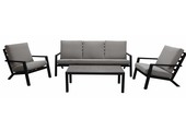 Sessel-Sofa Lounge-Set Bezano | 3-Sitzer | Mattschwarz / Creme | Aluminium