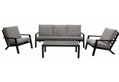 Sessel-Sofa Lounge-Set Bezano | 3-Sitzer | Mattschwarz / Creme | Aluminium