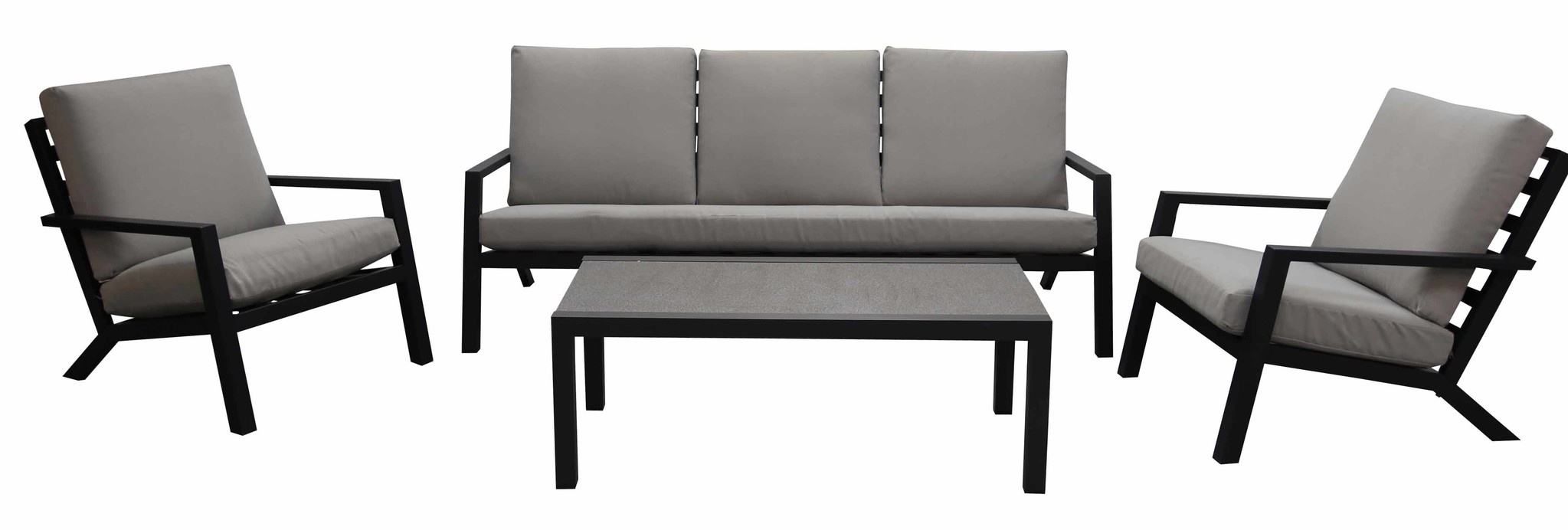 4 Jahreszeiten Gartenmöbel Sessel-Sofa Lounge-Set Bezano | 3-Sitzer | Mattschwarz / Creme | Aluminium