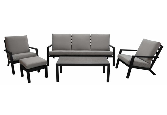 Sessel-Sofa Lounge-Set Bezano | 3-Sitzer | Mattschwarz / Creme | Aluminium