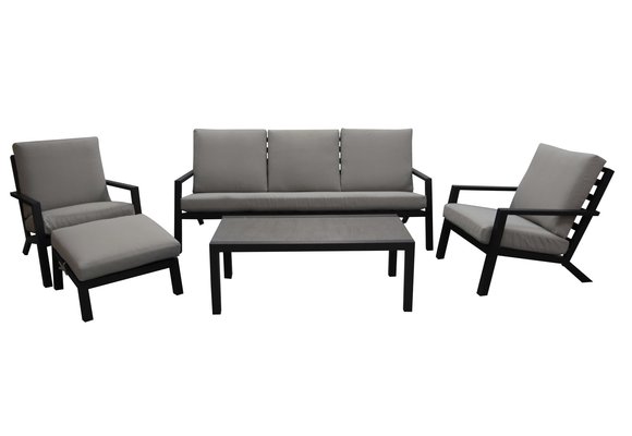 Sessel-Sofa Lounge-Set Bezano | 3-Sitzer | Mattschwarz / Creme | Aluminium