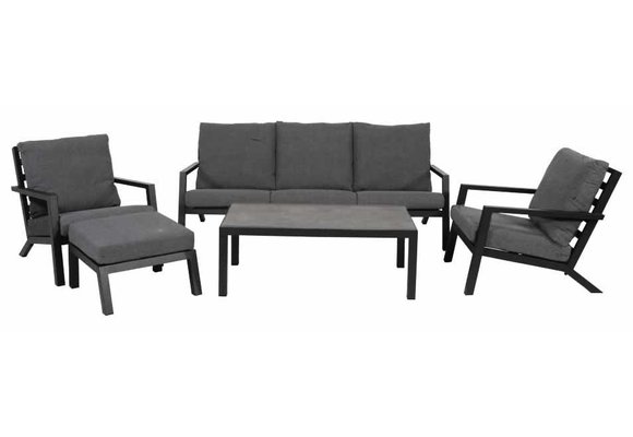 4-teiliges Sessel-Sofa Lounge-Set Bezano | Mattschwarz / Grau | Aluminium