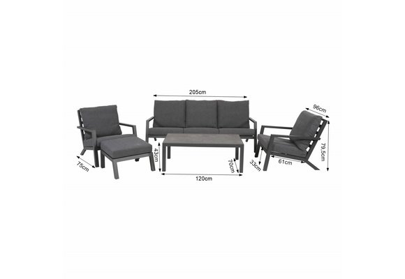 4-teiliges Sessel-Sofa Lounge-Set Bezano | Mattschwarz / Grau | Aluminium