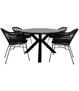 5-teiliges Gartenset | 4 Oslo-Stühle (schwarz) | 180 cm Ovaler  Limasol-Gartentisch (Grau)