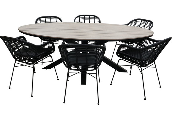 7-teiliges Gartenset | 6 Oslo Gartenstühle | Limasol Gartentisch | 220 cm | Oval