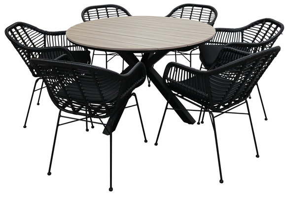 7-teiliges Gartenset | 6 Oslo Gartenstühle  | Limasol Gartentisch | ø 150 cm