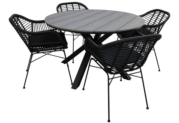 5-teiliges Gartenset | 4 Oslo Gartenstühle  | Limasol Gartentisch | ø 120 cm