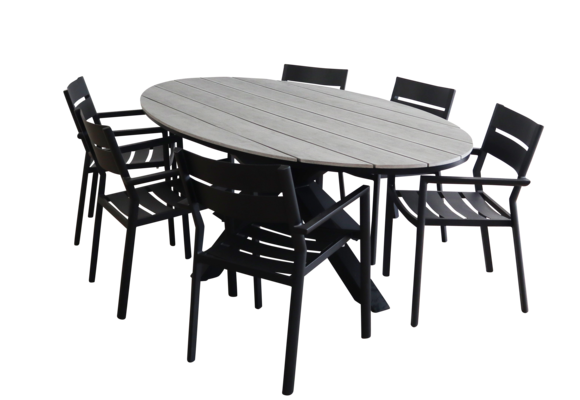 7-teiliges Gartenset | 6 Delia Gartenstühle | Limasol Gartentisch | 220 cm | Oval