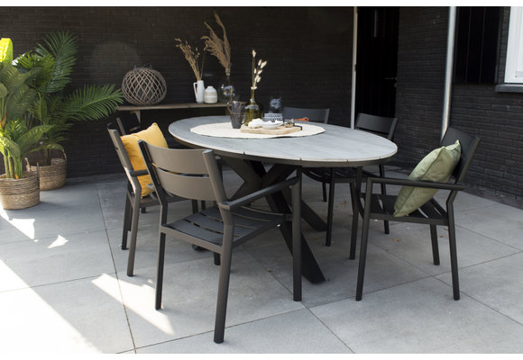 7-teiliges Gartenset | 6 Delia Gartenstühle | Limasol Gartentisch | 220 cm | Oval