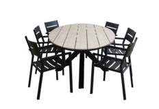 7-teiliges Gartenset | 6 Delia Gartenstühle | Limasol Gartentisch | 220 cm | Oval