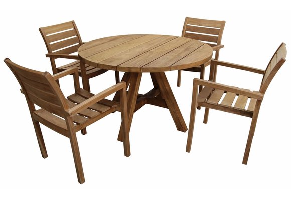 5-Teiliges rundes Garten-Set | 4 Bulu Gartenstühle | ⌀120cm Jakarta Gartentisch