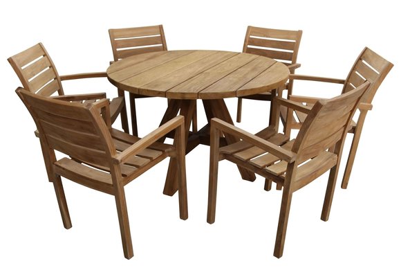 7-teiliges rundes Gartenset | 6 Bulu-Gartenstühle | ⌀150cm Jakarta Gartentisch