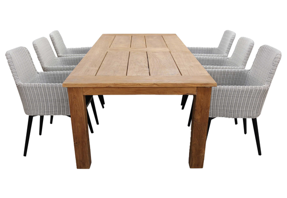 4 Jahreszeiten Gartenmöbel 7-teiliges Gartenset | 6 Pisa Gartenstühle | 240cm Jakarta Gartentisch