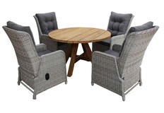 5-teiliges Gartenset | 4 verstellbare Dublin Gartenstühle | Jakarta Gartentisch | ø 120 cm