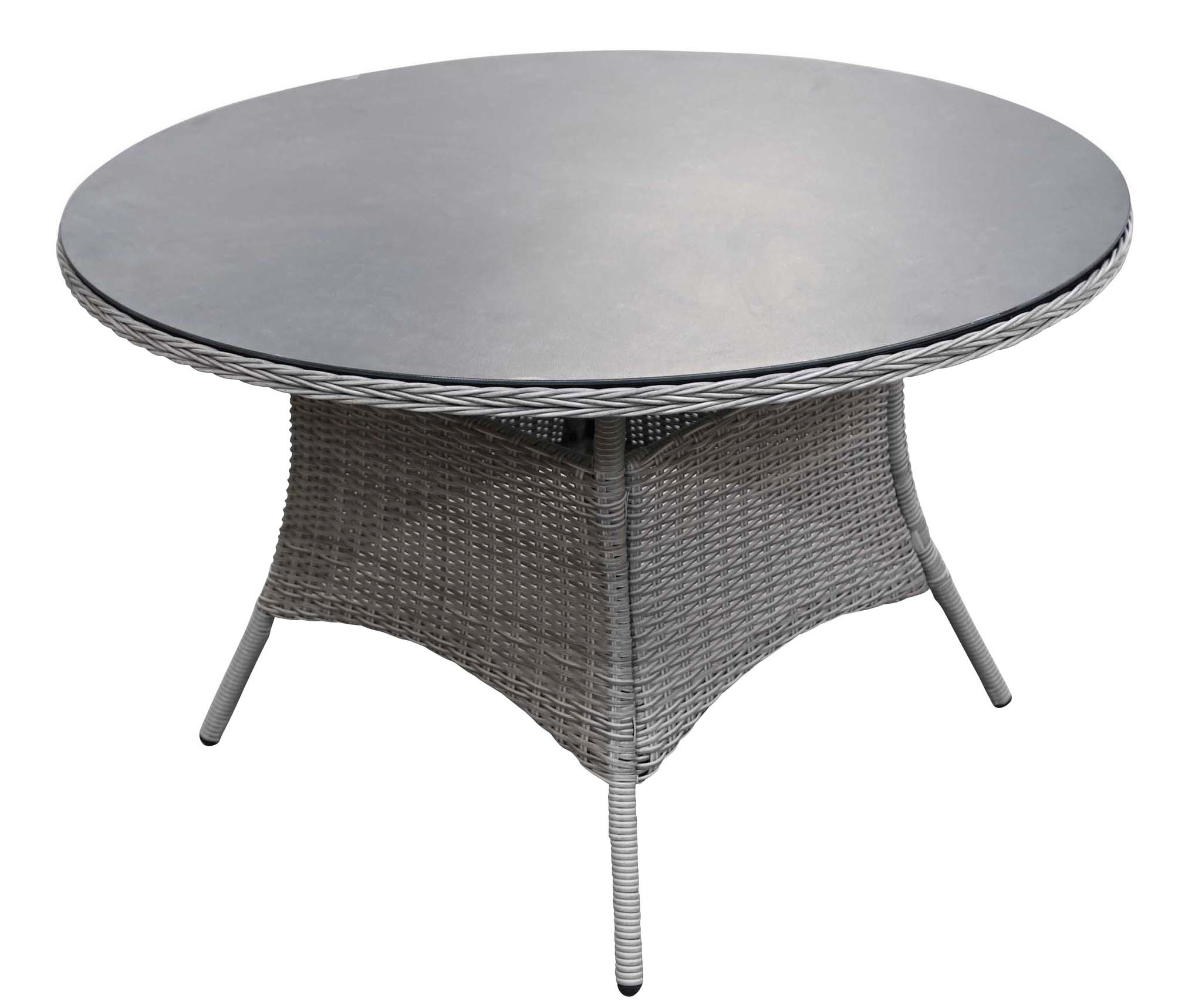 4 Jahreszeiten Gartenmöbel Runder Gartentisch Dublin ø 120 cm | Mystic Grau | Rattan &  Keramik