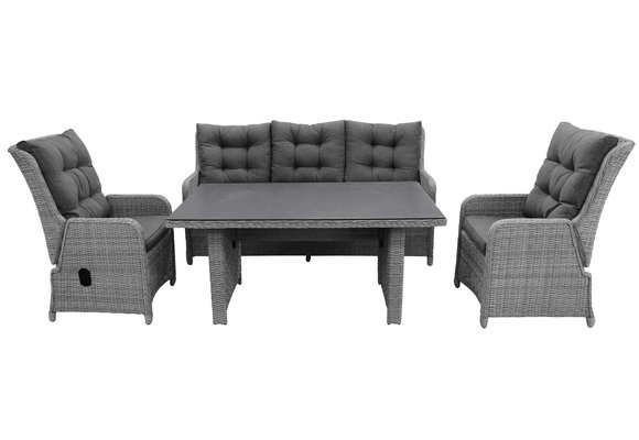 Dining Sessel-Sofa Lounge-Set Dublin | Verstellbar | 3-Sitzer | Mystic Grau | Rattan