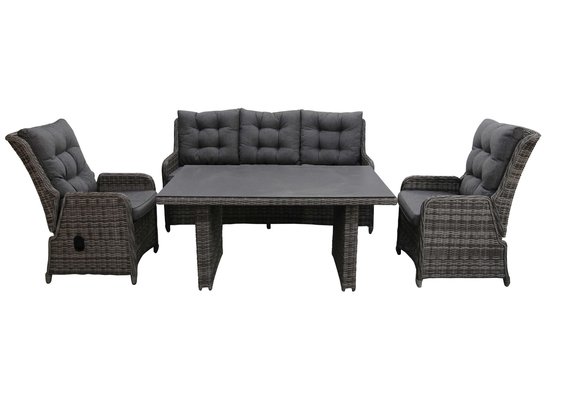 Dining Sessel-Sofa Lounge-Set Dublin | Verstellbar | 3-Sitzer | Aschgrau | Rattan