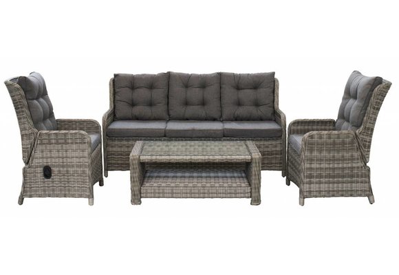 Sessel-Sofa Lounge-Set Dublin | Verstellbar | 3-Sitzer | Aschgrau | Rattan