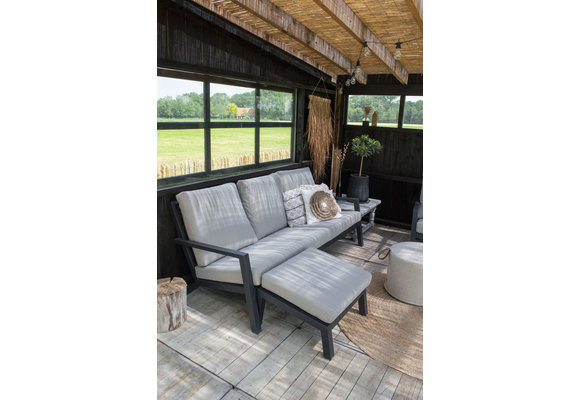 Sessel-Sofa Lounge-Set Bezano | 3-Sitzer | Mattschwarz / Creme | Aluminium