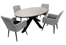 5-teiliges Gartenset | 4 Pisa Gartenstühle | Limasol Gartentisch | 180 cm | Oval
