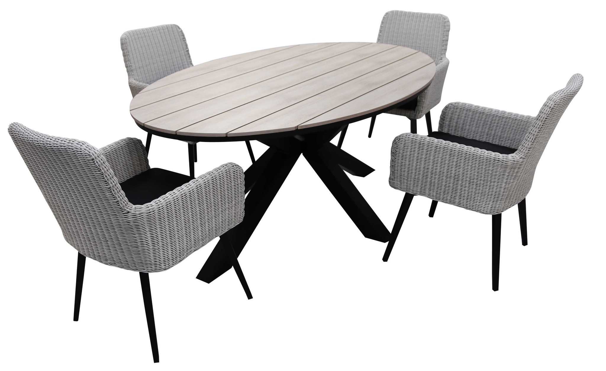 4 Jahreszeiten Gartenmöbel 5-teiliges Gartenset | 4 Pisa Gartenstühle | Limasol Gartentisch | 180 cm | Oval