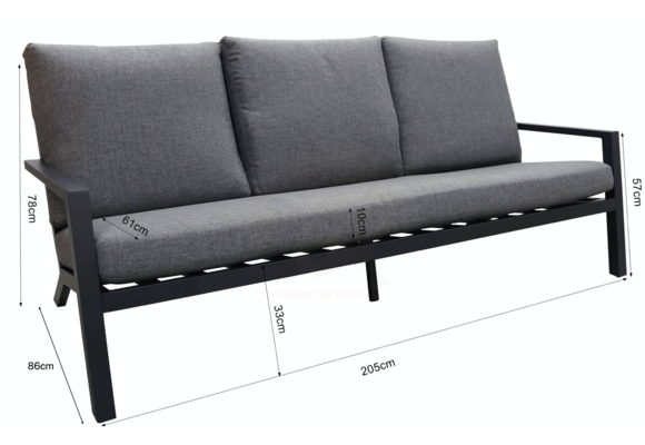 3-Sitzer Lounge-Sofa | Bezano Mattschwarz / Grau | Aluminium