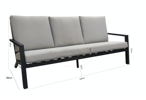 3-Sitzer Lounge-Sofa | Bezano | Mattschwarz / Creme | Aluminium
