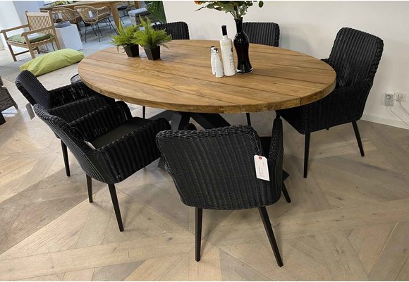 Ovaler Gartentisch Palu | 240 x 120 cm | Aluminium X-Bein | Teakholz