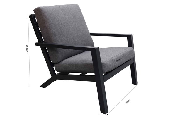 Sessel-Sofa -Lounge-Set Bezano | 2-Sitzer | Mattschwarz / Grau | Aluminium