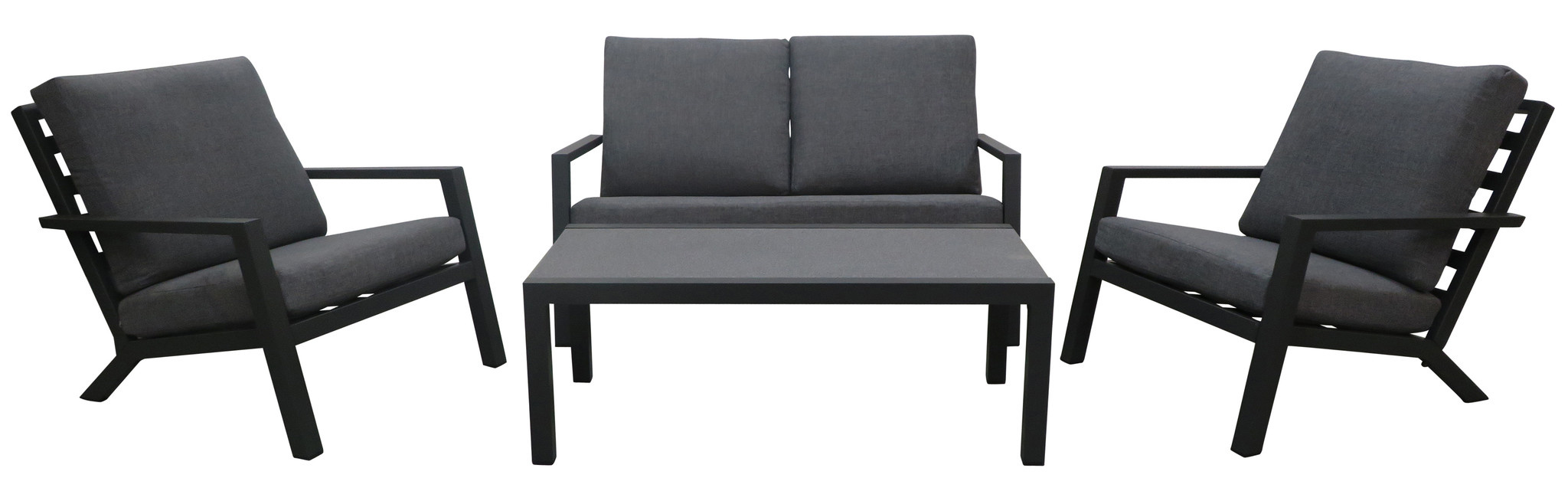 4 Jahreszeiten Gartenmöbel Sessel-Sofa -Lounge-Set Bezano | 2-Sitzer | Mattschwarz / Grau | Aluminium