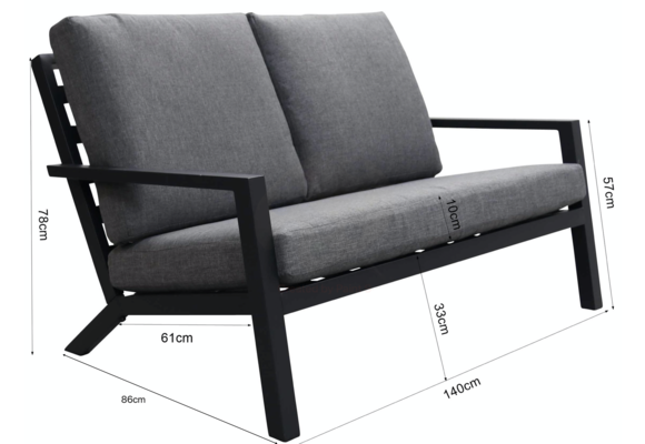 Sessel-Sofa -Lounge-Set Bezano | 2-Sitzer | Mattschwarz / Grau | Aluminium