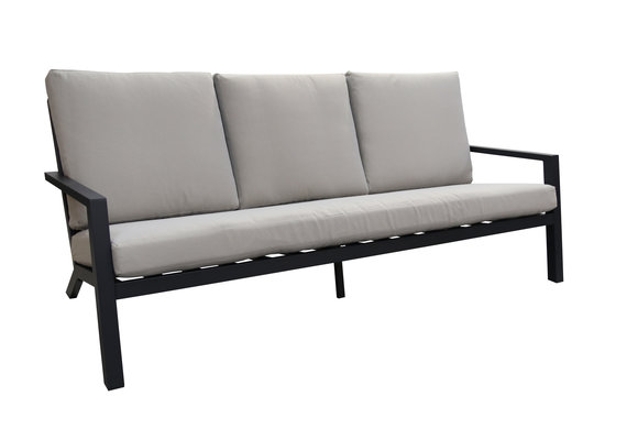 Sessel-Sofa Lounge-Set Bezano | 2-Sitzer | Mattschwarz / Creme | Aluminium