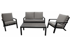 Sessel-Sofa Lounge-Set Bezano | 2-Sitzer | Mattschwarz / Creme | Aluminium