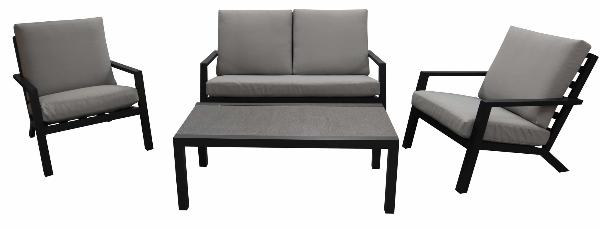 4 Jahreszeiten Gartenmöbel Sessel-Sofa Lounge-Set Bezano | 2-Sitzer | Mattschwarz / Creme | Aluminium