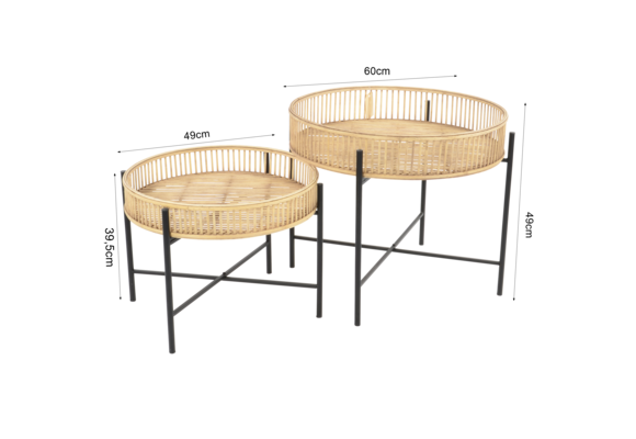 Beistelltisch-Set Aiko | Natur | Bambus & Metall | Lesli Living
