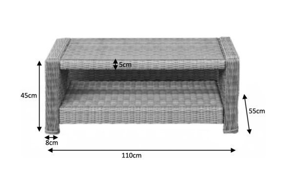 Lounge-Tisch Dublin 110 x 56 cm | Mystic Grau | Rattan & Aluminium