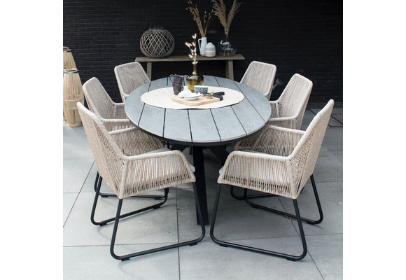 7-teiliges Gartenset | 6 Mona-Stühle | Limasol Gartentisch | 220 cm | Oval