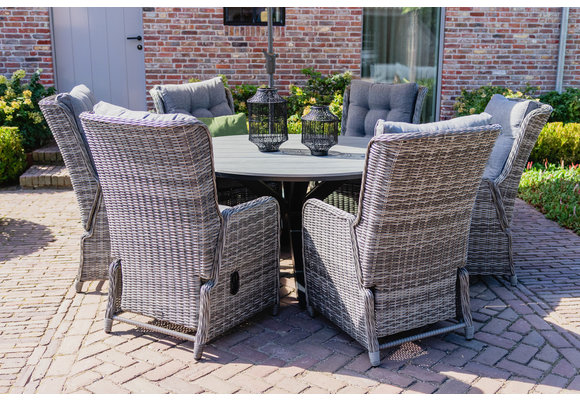 7-teiliges Gartenset | 6 verstellbare Dublin Gartenstühle | Limasol Gartentisch | ø 150 cm