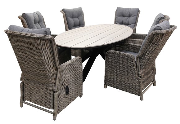 7-teiliges Gartenset | 6 verstellbare Dublin Gartenstühle | Limasol Gartentisch | 220 cm | Oval