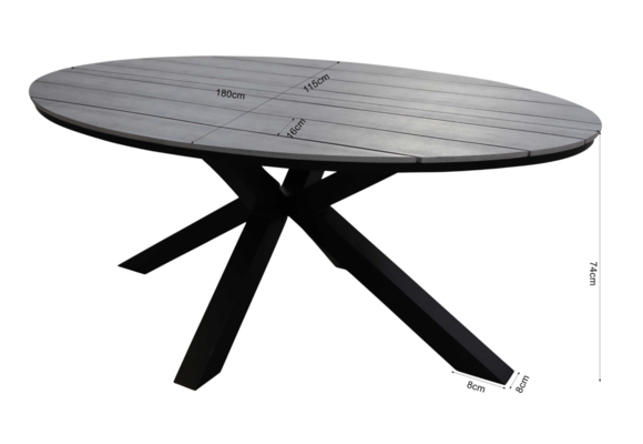 5-teiliges Gartenset | 4 verstellbare Dublin Gartenstühle | Limasol Gartentisch | 180 cm | Oval