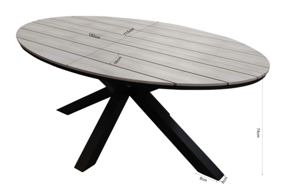 5-Teiliges Gartenset | 4 Dublin verstellbare Gartenstühle  (schwarz) | Limasol Tisch 180 cm Wood