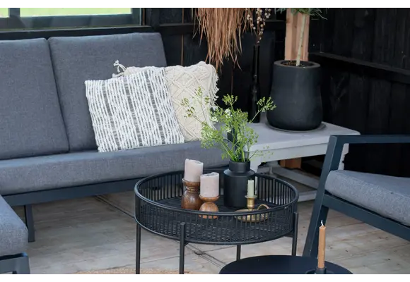 4-teiliges Ecklounge-Set | Bezano | Mattschwarz / Grau | Aluminium