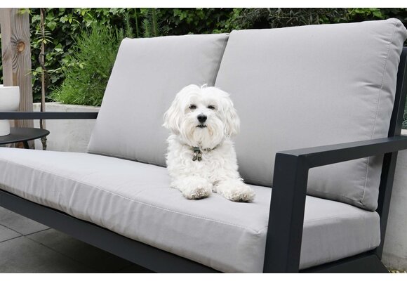 Sessel-Sofa Lounge-Set Bezano | 3-Sitzer | Mattschwarz / Creme | Aluminium